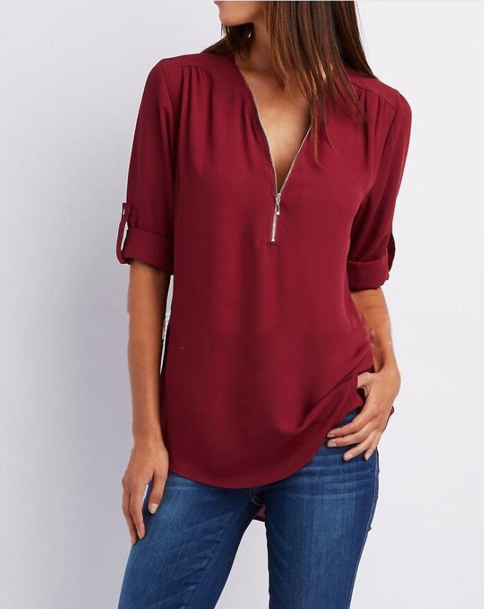 Large Size Long Sleeve Loose V-neck Shirt