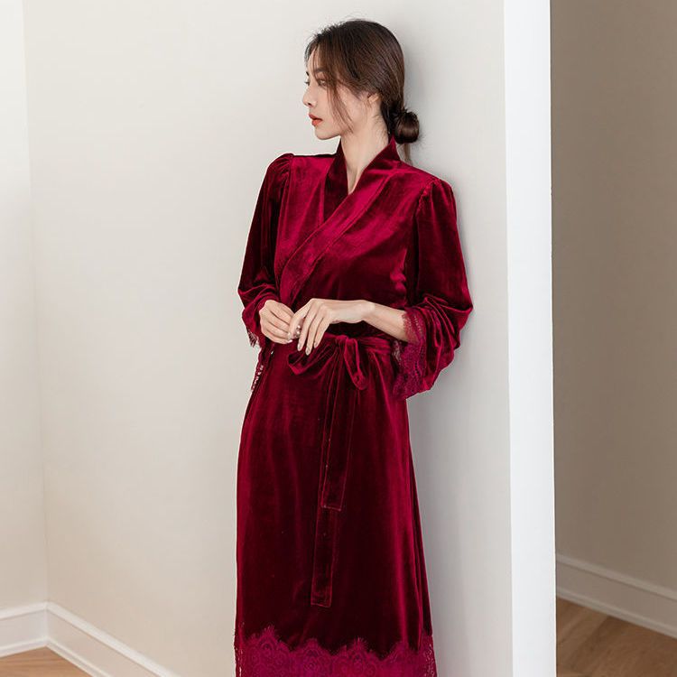 Velvet Morning Gown Women's Spring And Autumn Nightgown Two-piece Set