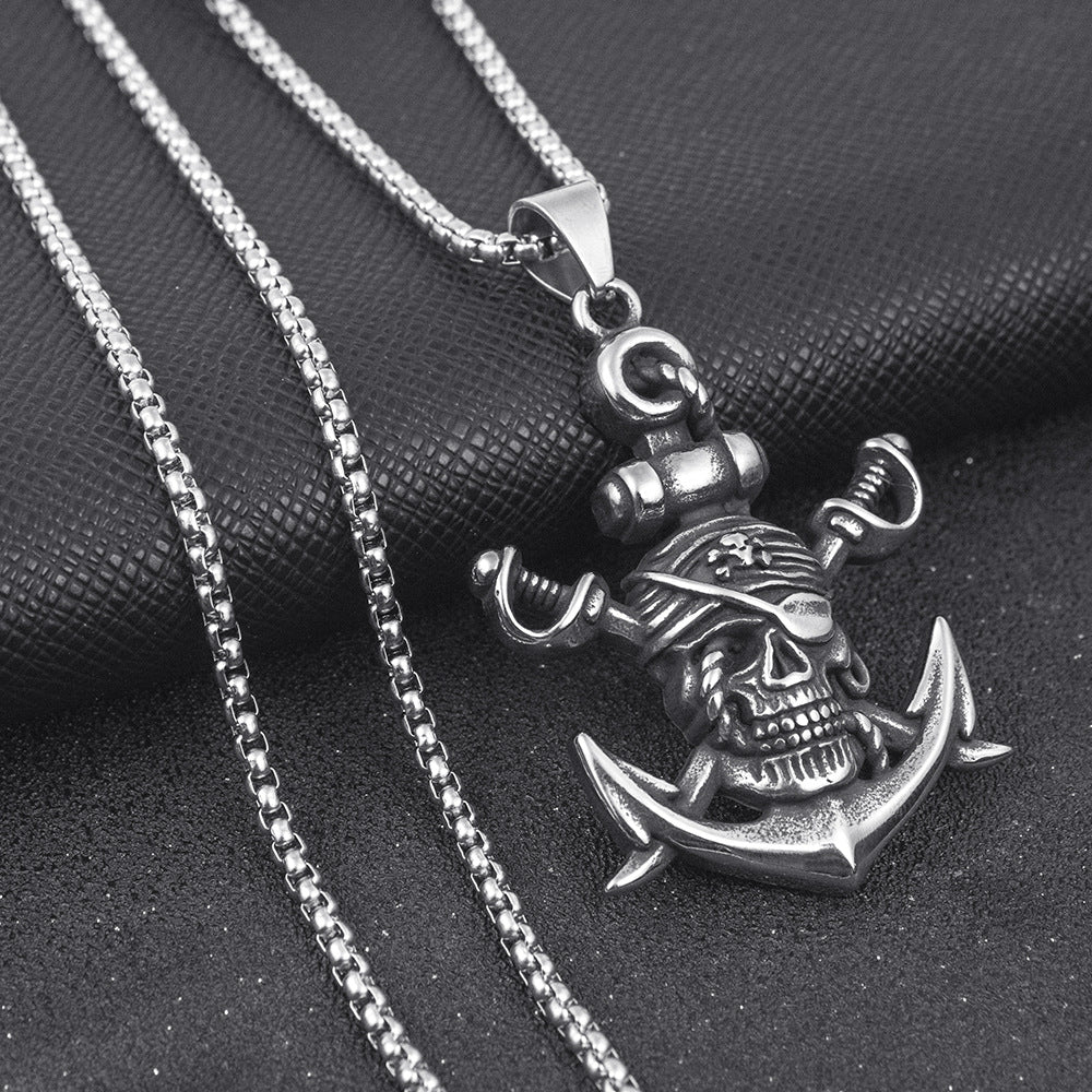 European And American Retro Halloween Skull Ghost Head Anchor Necklace