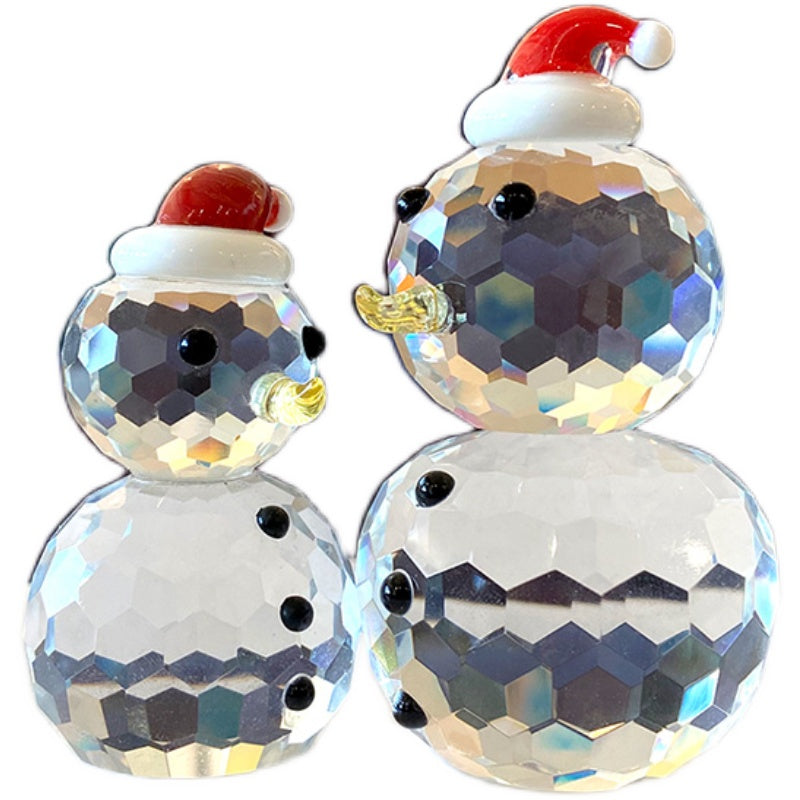 Transparent White Crystal Glass Christmas Snowman Home Decoration