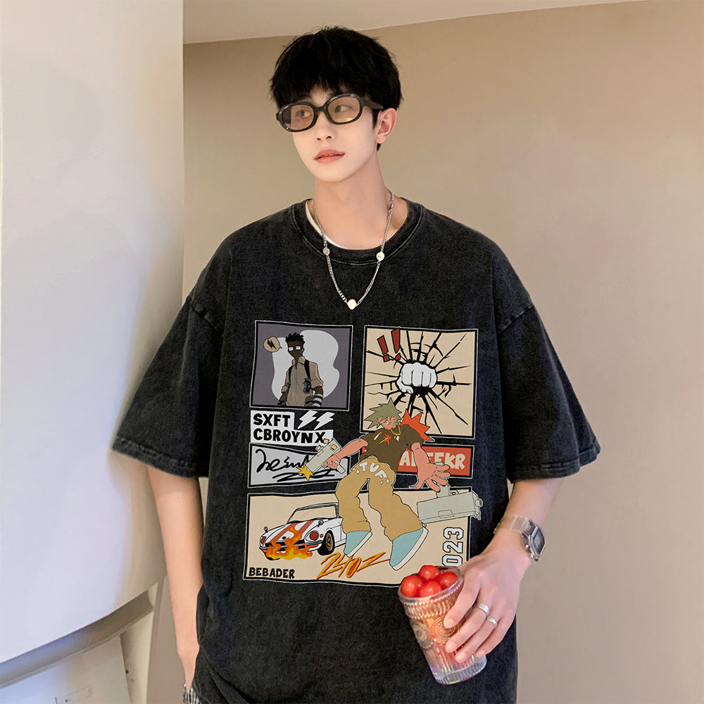 Washed And Worn Short-sleeved T-shirt Men