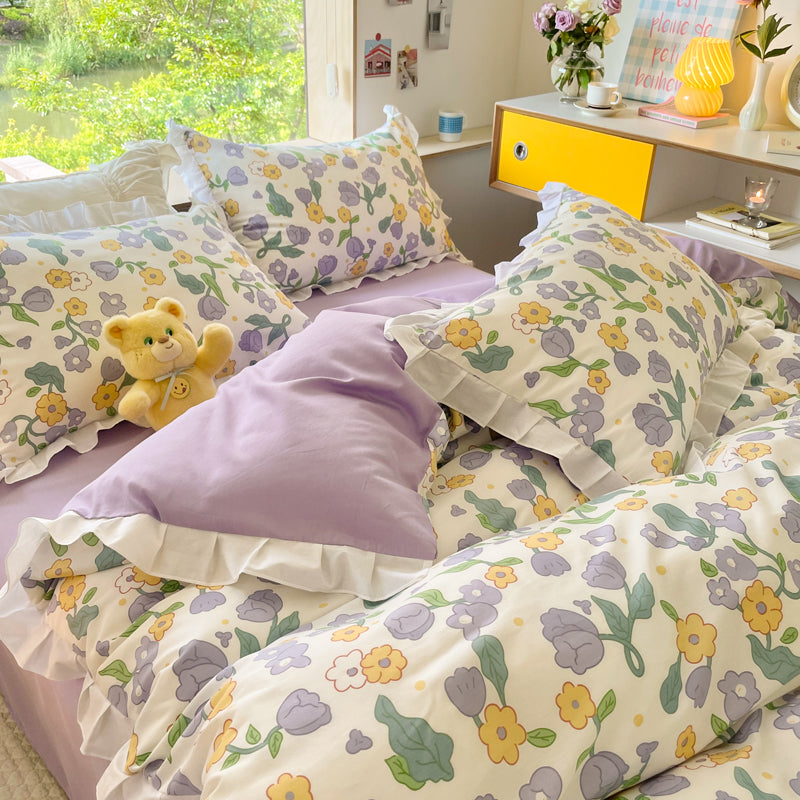 Small Floral Cotton Four-piece Bed Princess Style