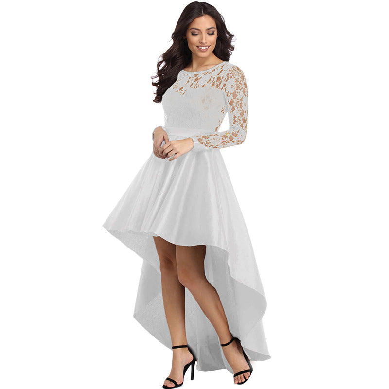 Round Neck Long Sleeve Lace Dovetail Satin Ball Party Dress