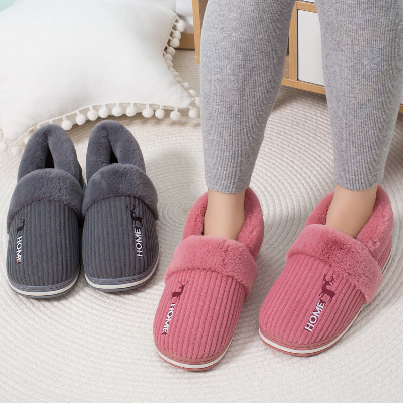 Winter Warm Shoes Women Men Couples Deer Embroidery Home Slippers Bedroom Indoor Shoes