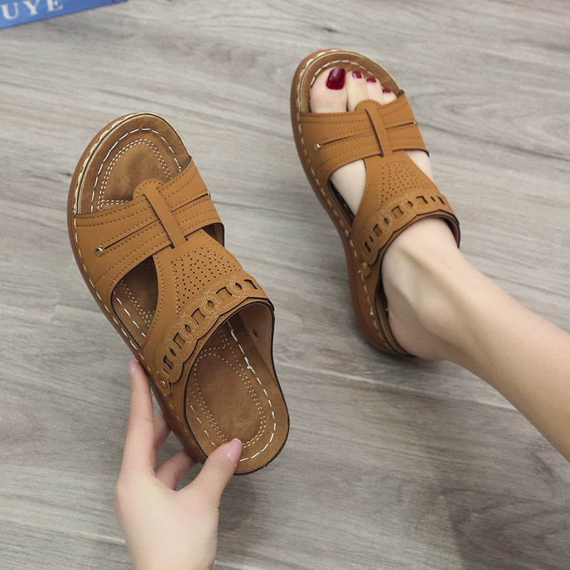 Women's Slippers Wedge Heel Round Toe Roman Shoes