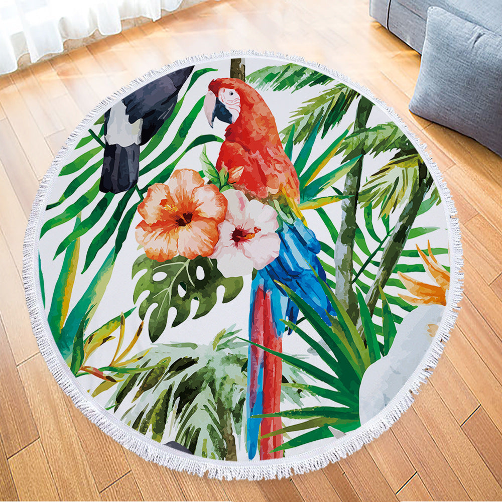 Microfiber Print Tropical Leaves Round Beach Towel