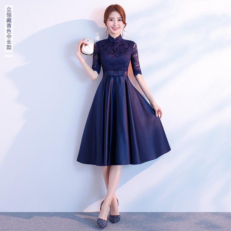 The End Elegant Long Sleeve Thin Company Annual Meeting Black Dress Dress Long Section