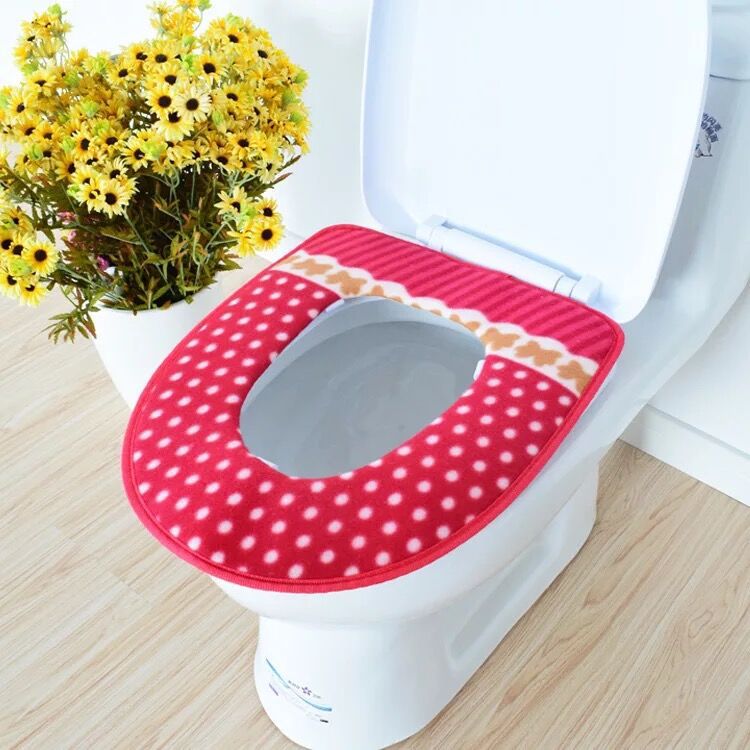 Thick Suede Colorful Dots Washable Toilet Seat