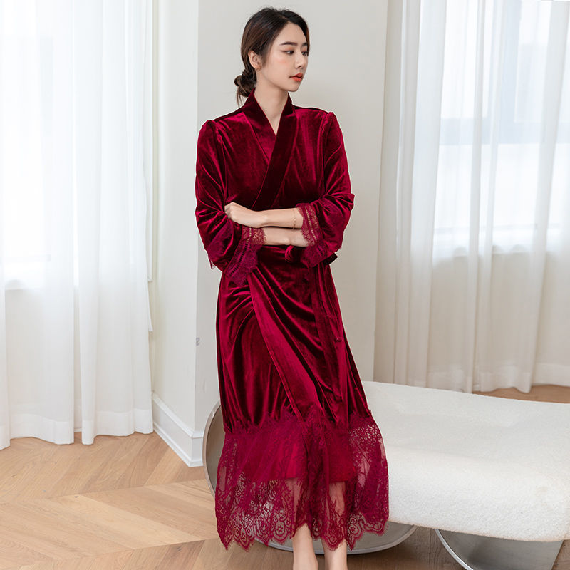 Velvet Morning Gown Women's Spring And Autumn Nightgown Two-piece Set