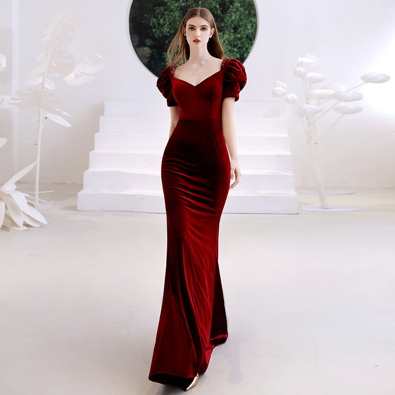 Wine Red Fishtail Evening Dress Woman