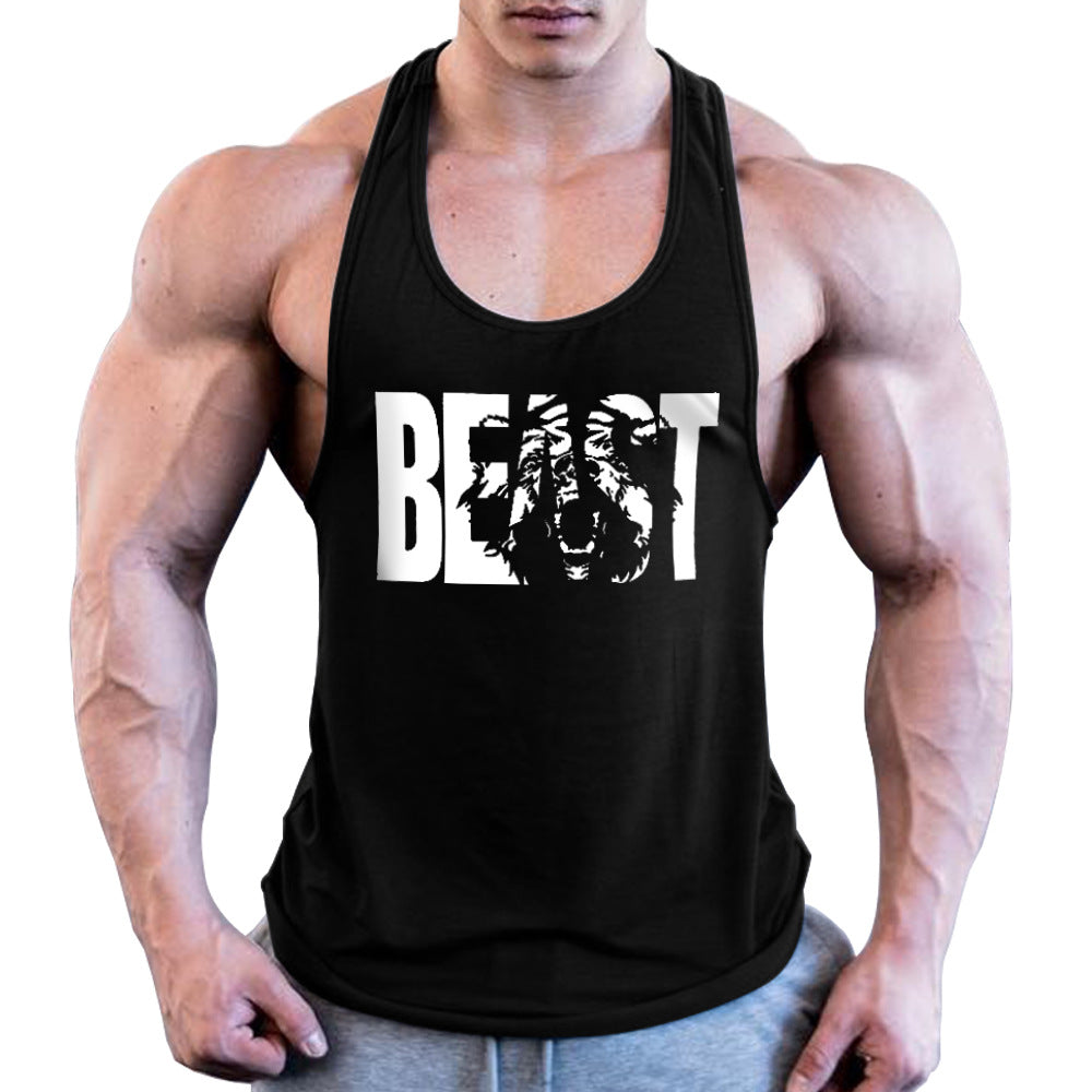 Men's Fitness Sports Summer Cotton Printed Wide Strap Vest