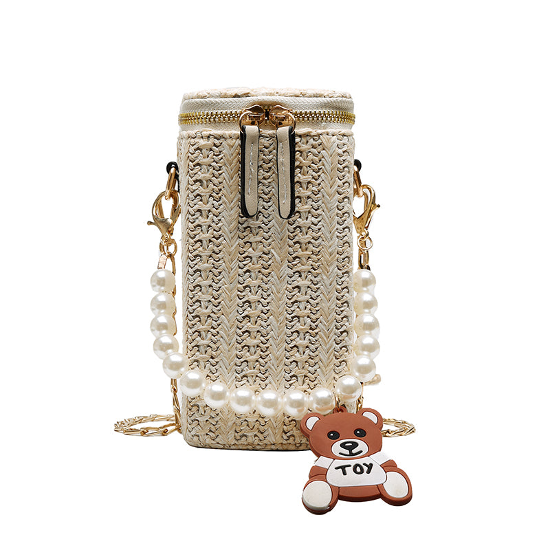 Fashion woven trend artificial pearl handbag