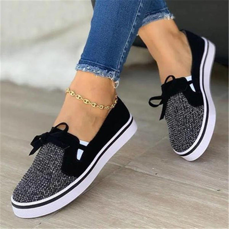 Lace-up Canvas Flat Shoes Women White Flats Sneakers