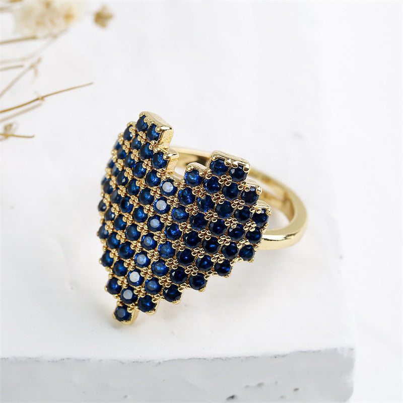 Trendy Heart-Shaped Personality Crystal Open Ring