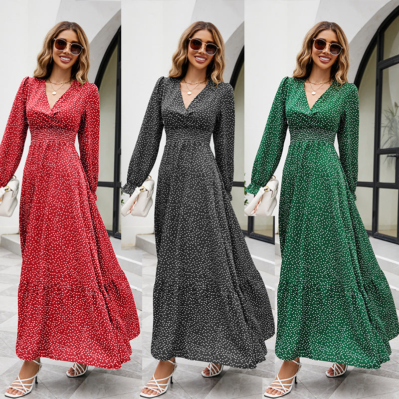 Gentle Style Aging Super Fairy Temperament V-neck Long-sleeved Dress