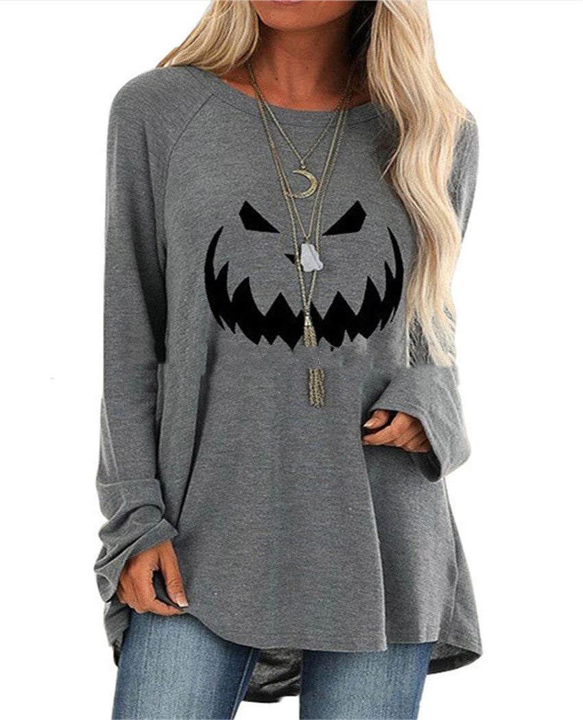 Halloween Theme Printed Long Sleeved T Shirt Women