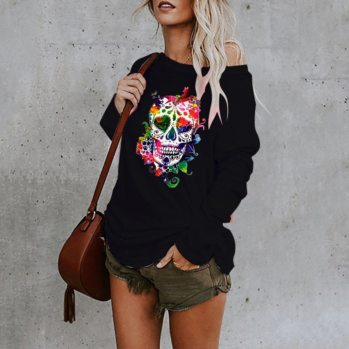 Halloween Print Mid Length Irregular T Shirt