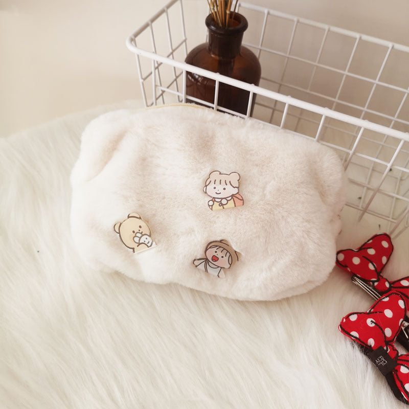 Warm Plush Cosmetic Bag Large Capacity Cosmetic Storage Bag