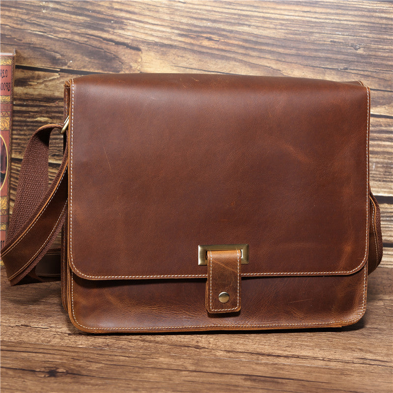 Retro Crazy Horse Leather Men's Shoulder Messenger Bag