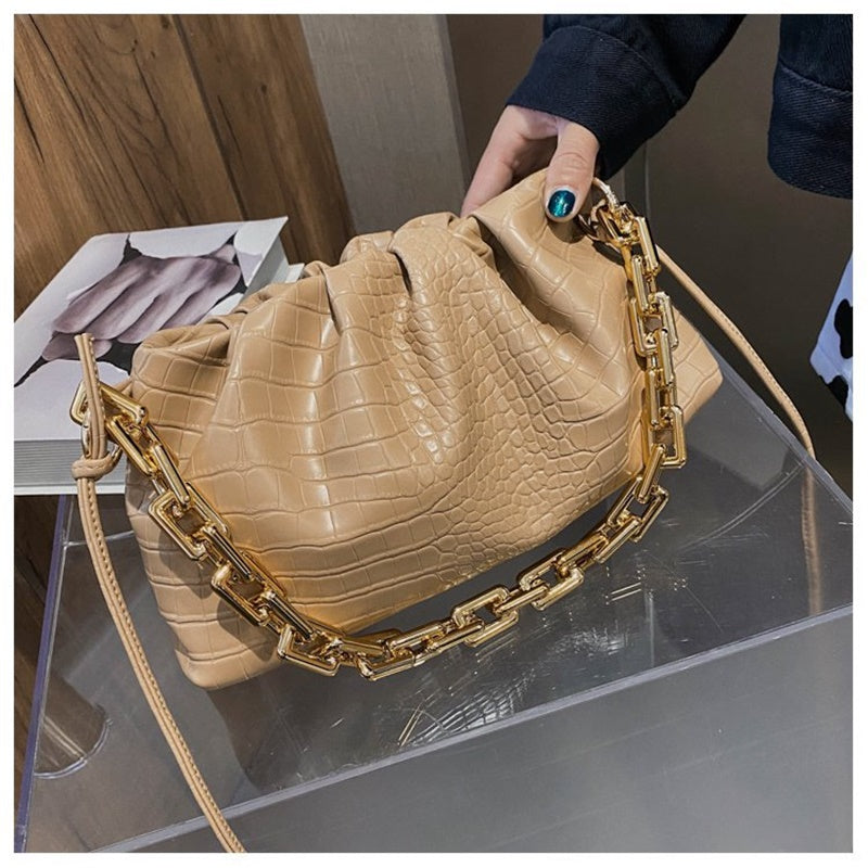 SWDF Day Clutch Thick Gold Chains Dumpling Clip Purse Bag Women Cloud Underarm Shoulder Bag Pleated Hobos Pouch Totes Handbag