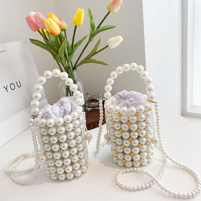 Mini Beads Bag Handmade Vintage Handbags Evening Party Shoulder Bag Female 2022 Wedding Bags With Pearls Luxury Women's Totes