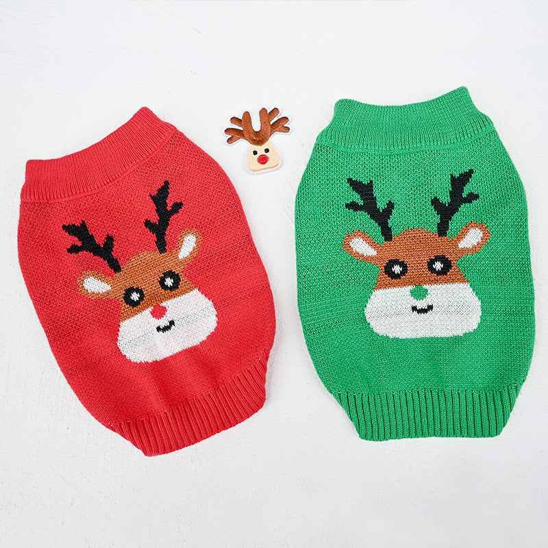 Pet Christmas Sweater Elk Printed Pattern Knitwear For Dogs Cats Winter Warm Xmas New Year Knittwear Knitted Clothing Cute Pet