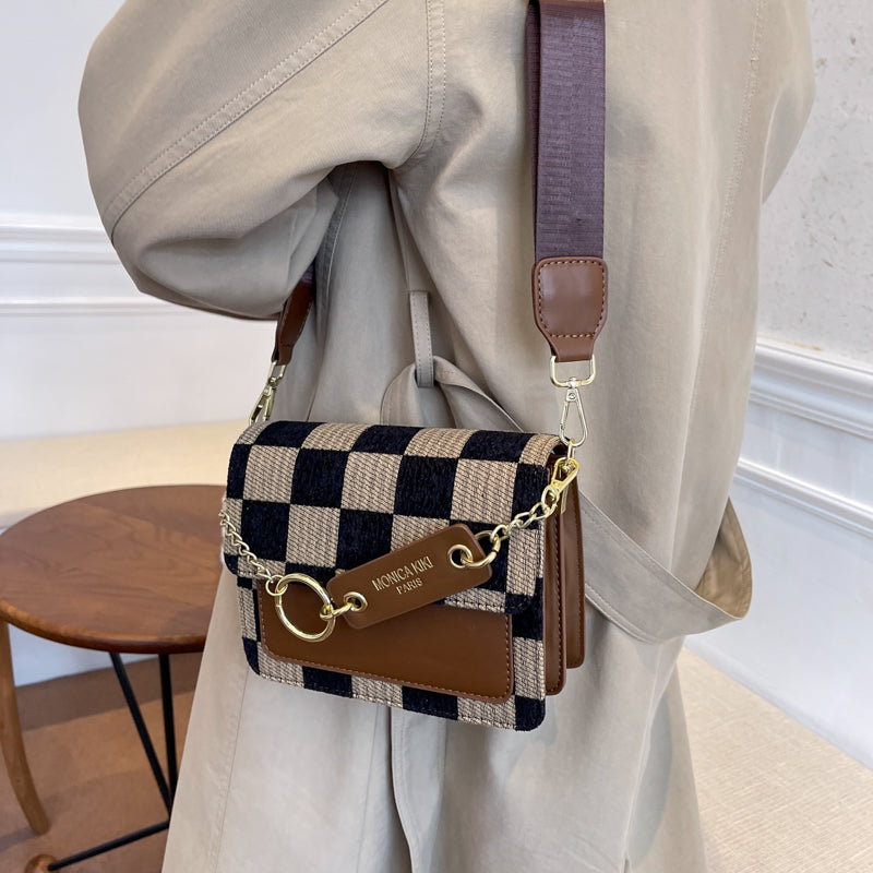 Checkerboard Mini Fabric Flap Crossbody Sling Bags For Women 2022 Luxury Brand Design Handbag Simple Shoulder Bag Handbags Tiny