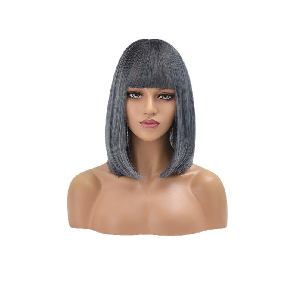 Women's Short Straight Hair Bangs Chemical Fiber Wig Head Cover