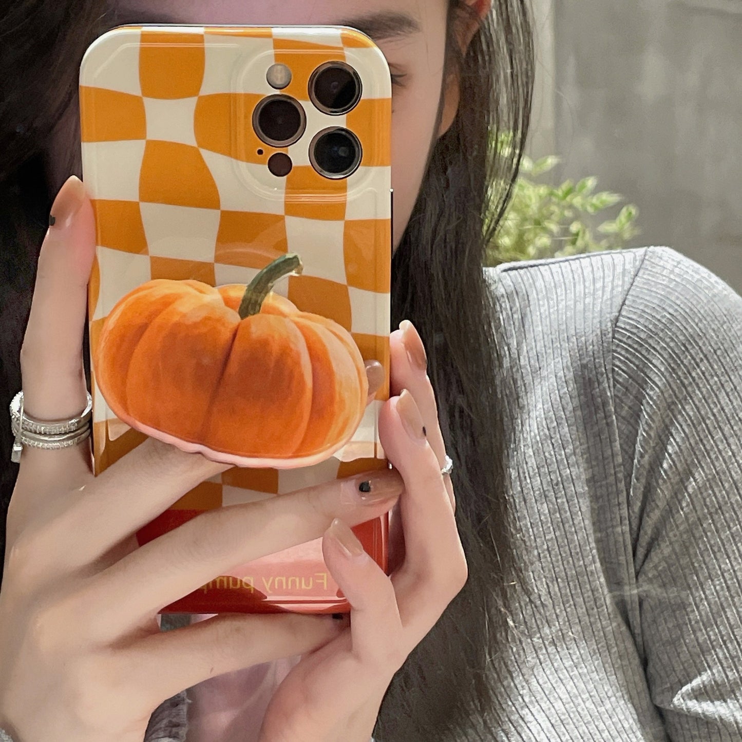 Pumpkin Grid Contrast Color Phone Case