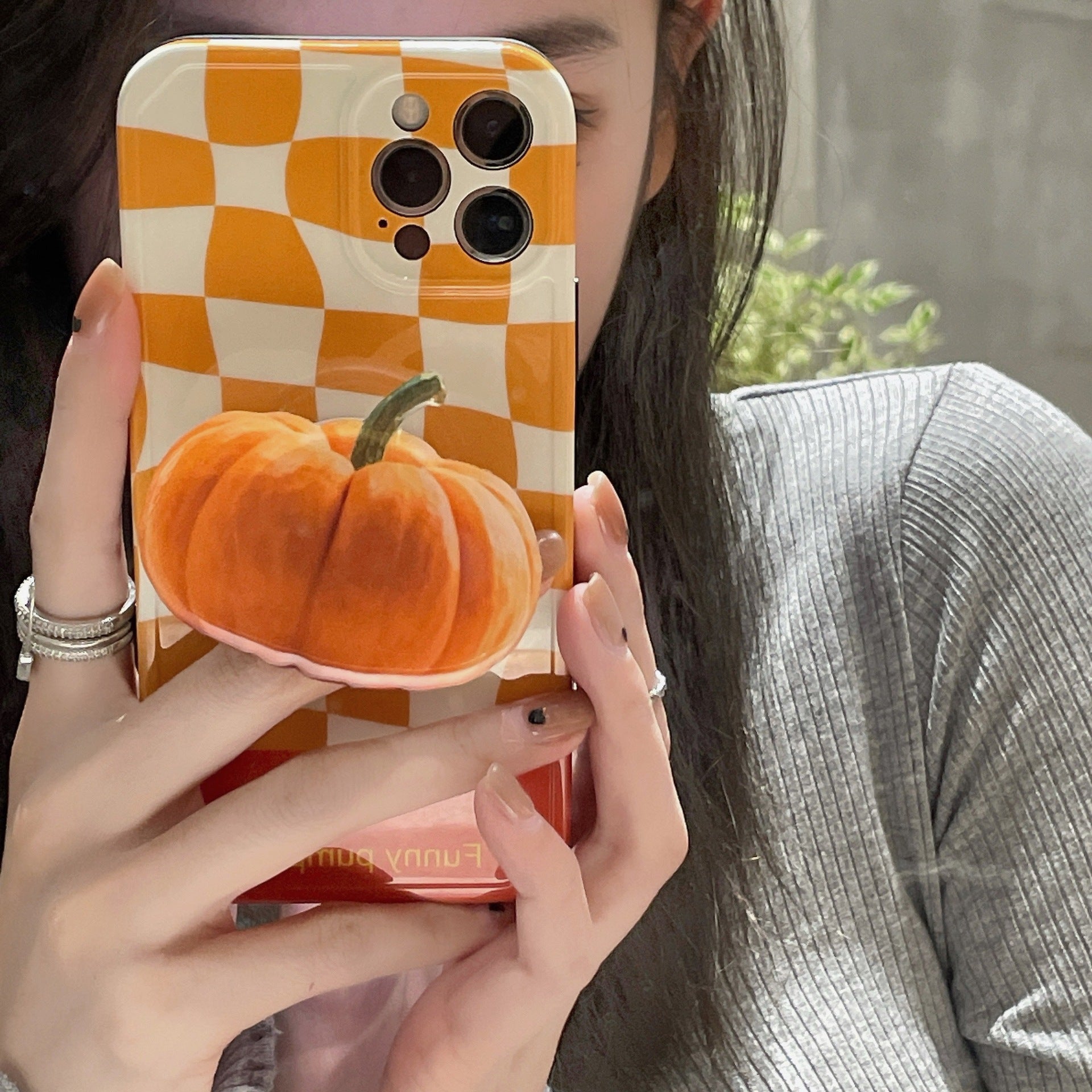 Pumpkin Grid Contrast Color Phone Case