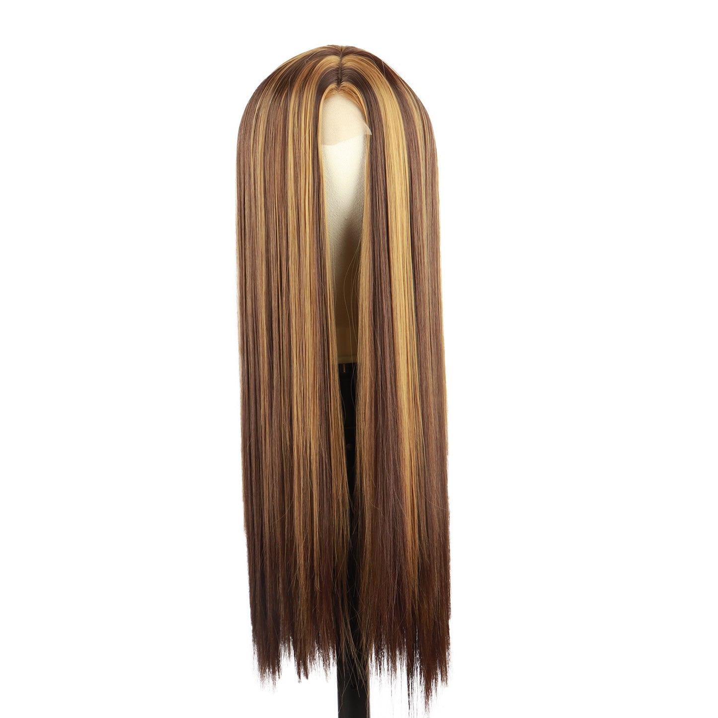 Women's Mid-Part Long Straight Front Lace Head Cover Wig