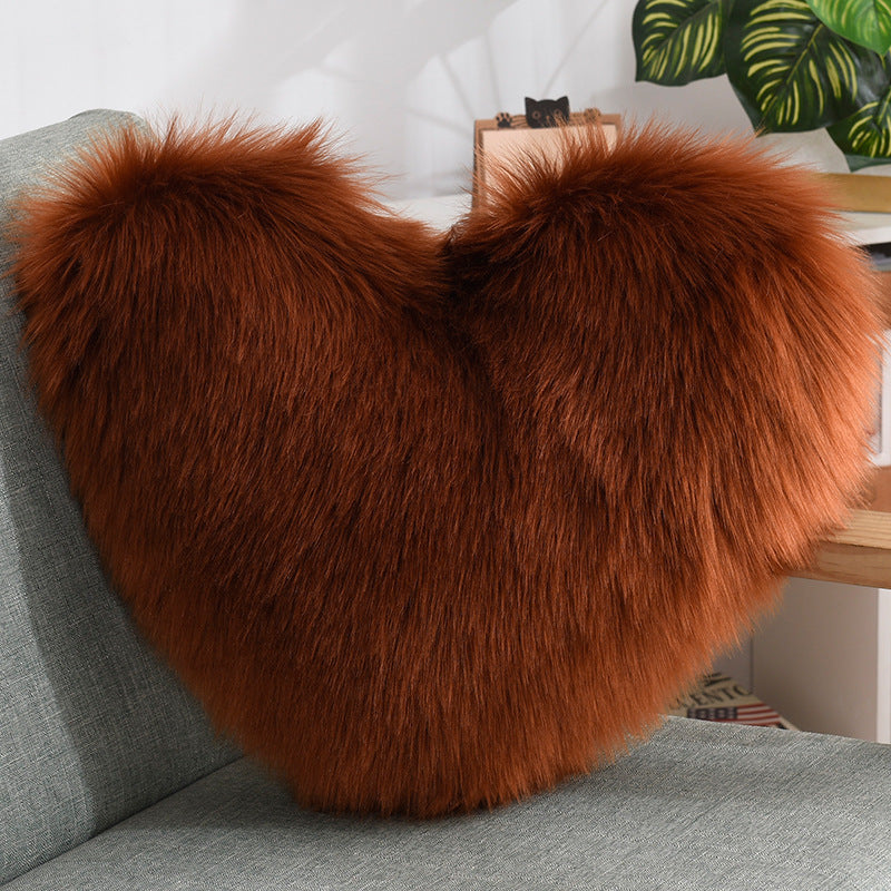 Throw Pillows Heart Shape Long Plush Fluffy Shaggy Cushion Cover