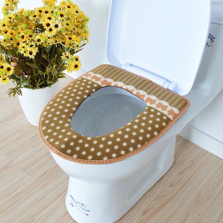 Thick Suede Colorful Dots Washable Toilet Seat