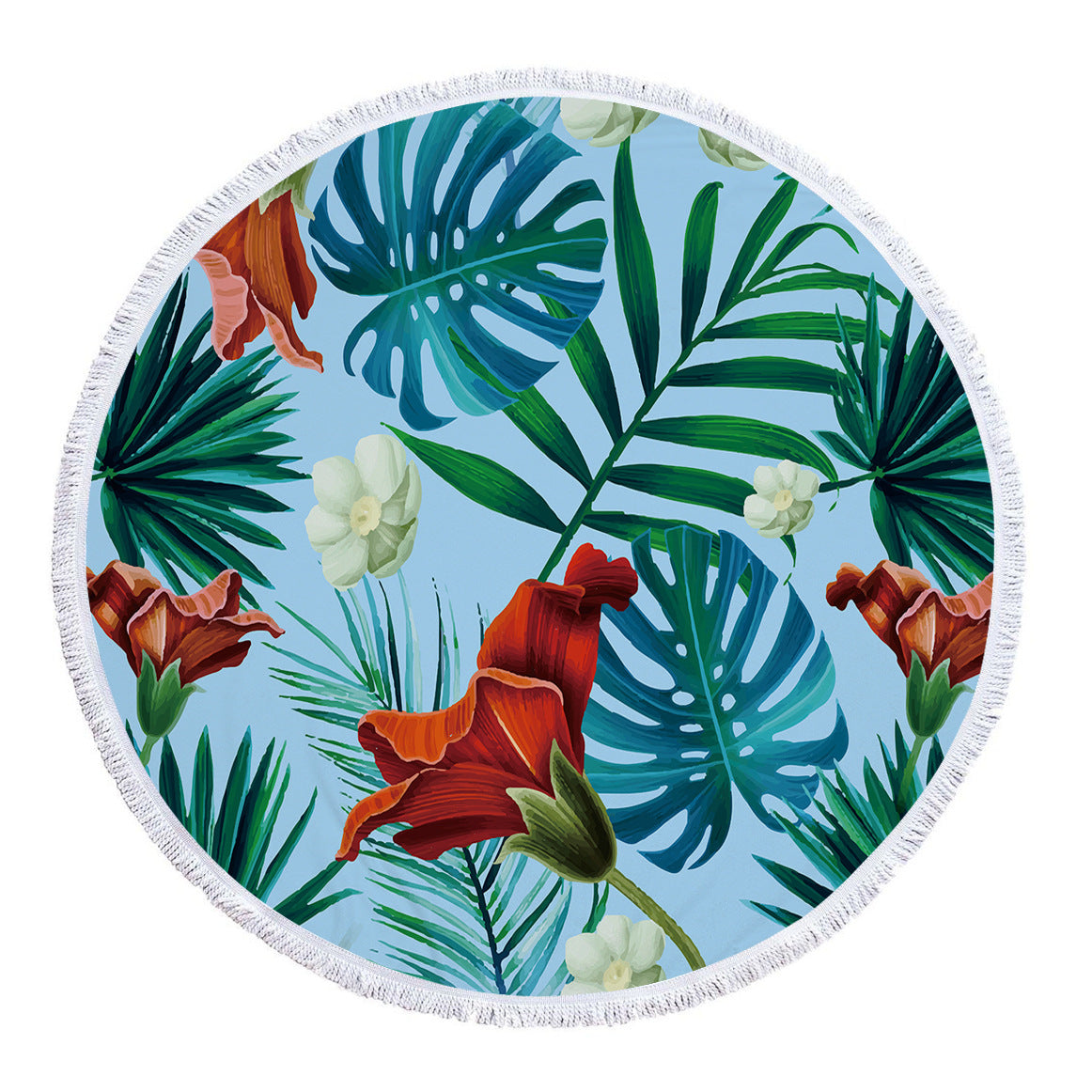 Microfiber Print Tropical Leaves Round Beach Towel