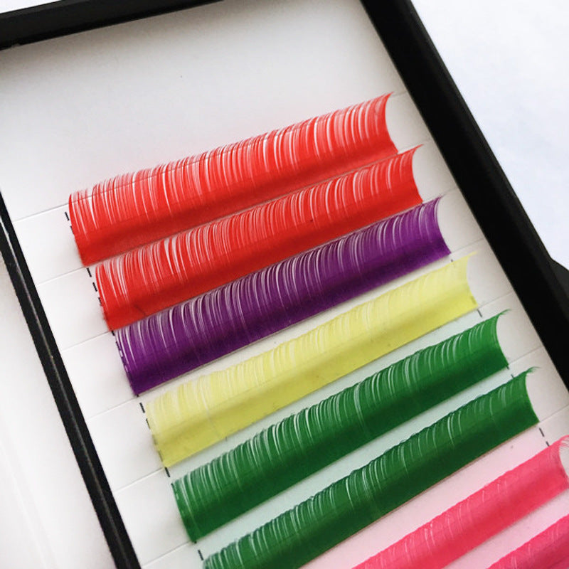 Handmade Rainbow Grafted False Eyelashes Densely Arranged Single Root Planting 0.10 Thick