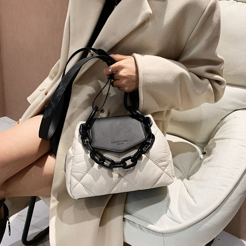 Kawaii Tote Bag 2022 Hit Winter PU Leather Padded Quilted Women's Designer Handbag Luxury Brand Chain Shoulder Crossbody Bags