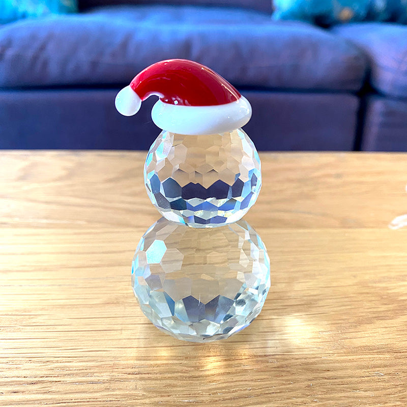 Transparent White Crystal Glass Christmas Snowman Home Decoration