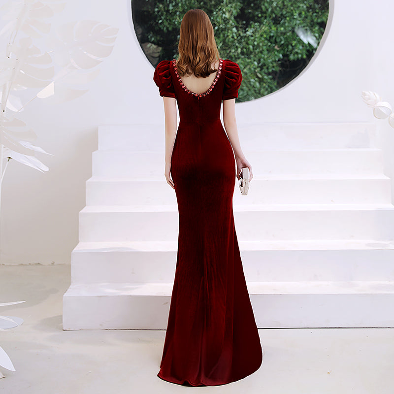 Wine Red Fishtail Evening Dress Woman