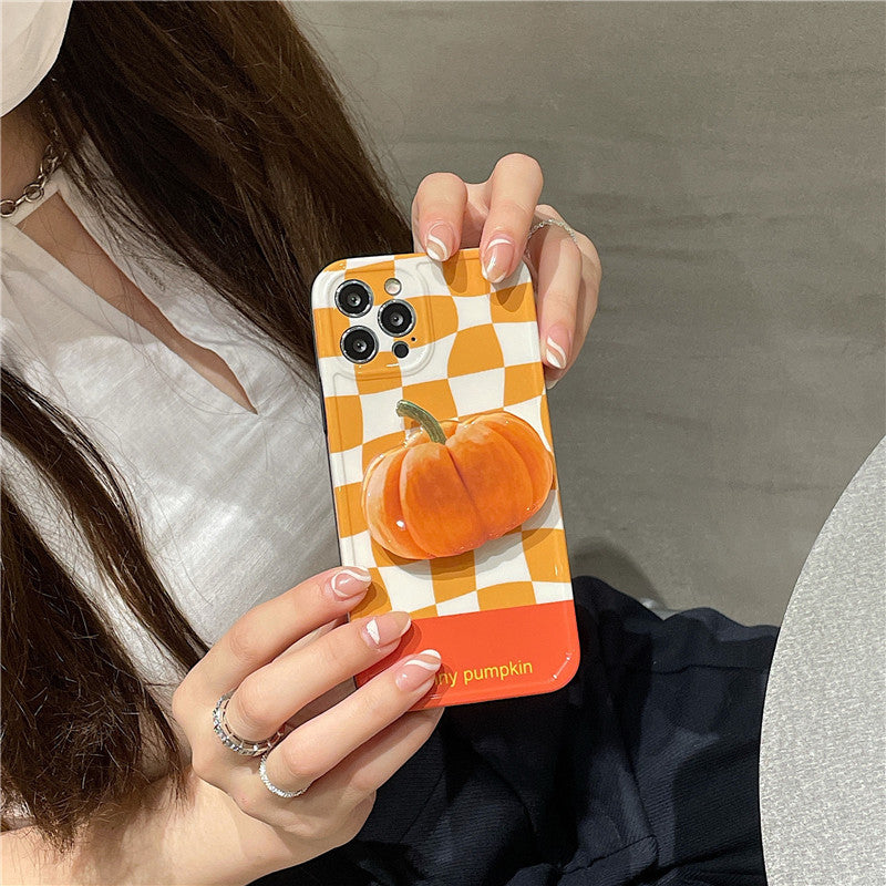 Pumpkin Grid Contrast Color Phone Case