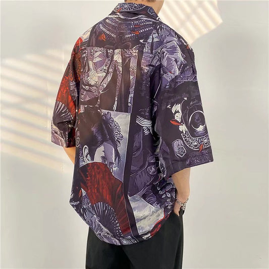 Men's New Hawaiian Wind Printed Short-sleeved Flower Shirt