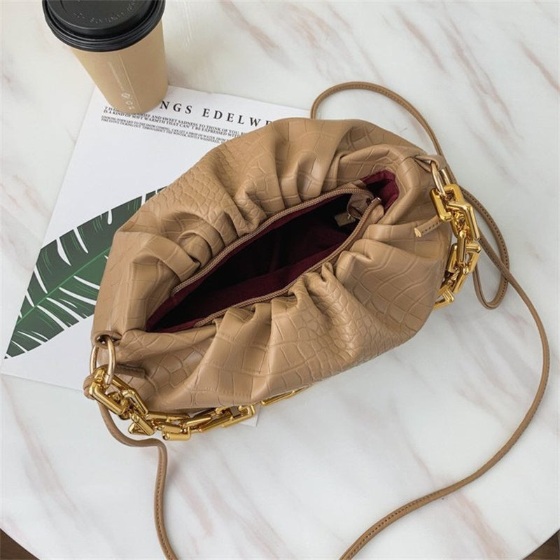 SWDF Day Clutch Thick Gold Chains Dumpling Clip Purse Bag Women Cloud Underarm Shoulder Bag Pleated Hobos Pouch Totes Handbag