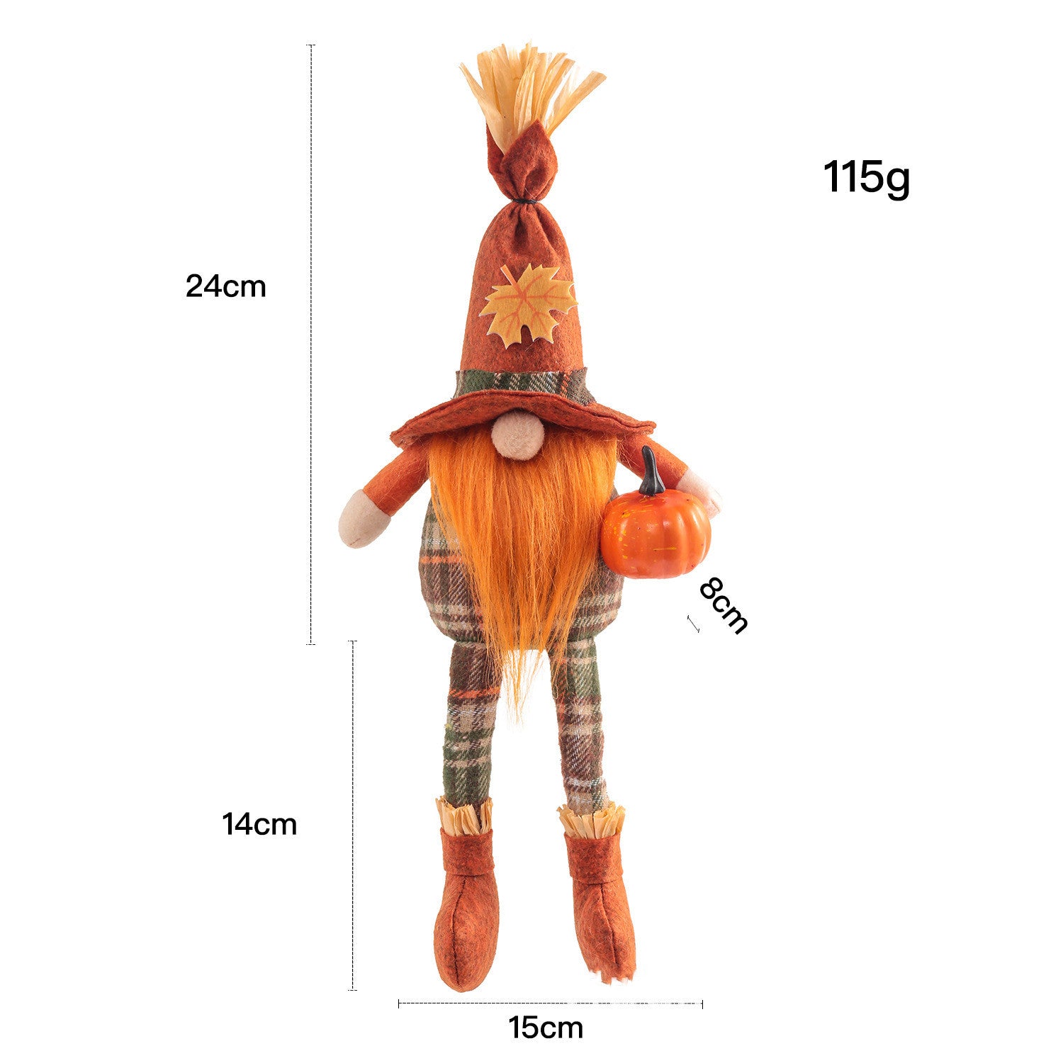 Harvest Festival Orange Pumpkin Broom Witch Scarecrow Faceless Doll