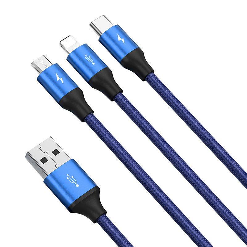 Rapid Series 3 In 1 Cable For IP Plus Micro Plus Type C Dark Blue