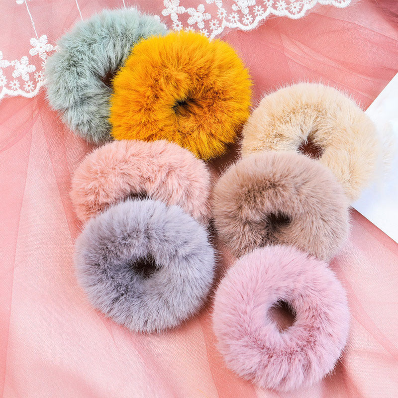 Women's Faux Fur Plush Solid Color Simple Hair Tie