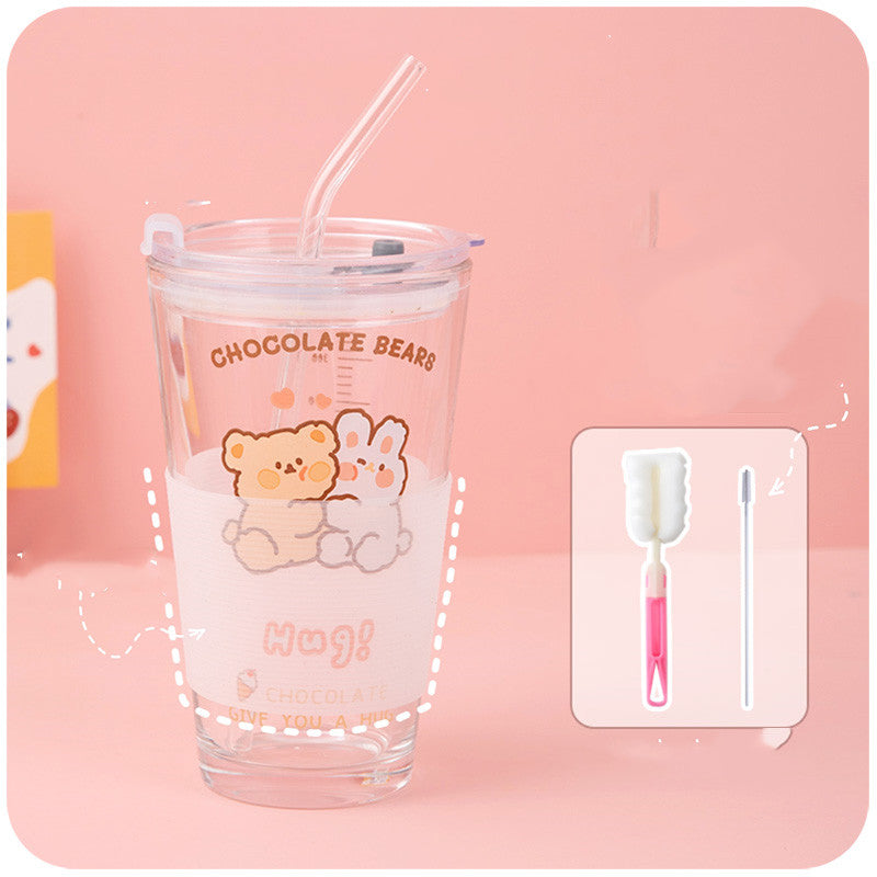 Cute Large-capacity Straw Glass With Lid Scale