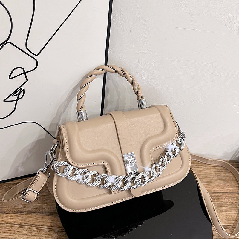 Luxury Designer Small PU Leather Handbag Ladies Crossbody Bags New Trend Single Shoulder Bag Thick Chain Rope Handle Totes