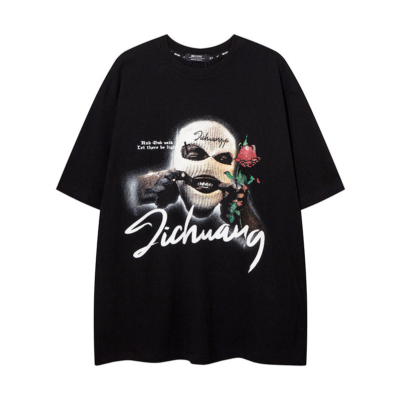 Retro T-shirt Male Masked Robber Portrait Print