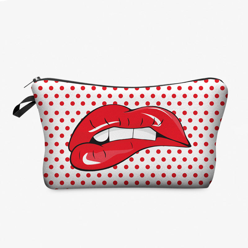 Cosmetic Bag Ladies Pink Red Lips Hand Storage Washing Bag