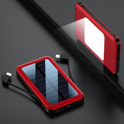 Square Aluminum Shell Solar Power Bank With Cable