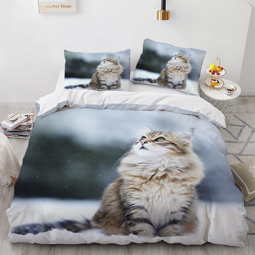 White Cute Cat Bedding Set Girl Ladies Bedroom Comfort Duvet Cover